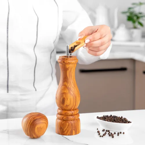Miniatura 5 de Molinillo de sal y pimienta de madera para cocina, 8.3 in (8.3 pulgadas) recargables, molinos de sal y pimienta ajustables para mayor grosor