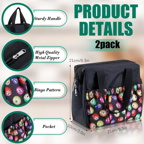 Miniatura 4 de Paterr 2 bolsas negras de Bingo Dauber con 6 bolsillos, bolsa de mano de gran capacidad con cremallera y asa, estuche de transporte de viaje
