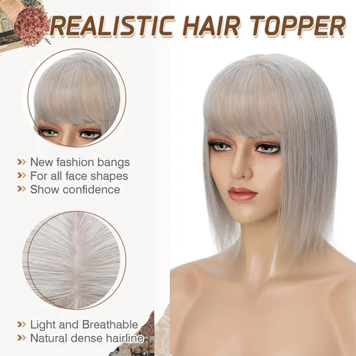 Miniatura 112 de Rich Choices Pelucas con topper de cabello para mujeres, cabello humano real 100% Remy, sin flequillo, para mujeres con adelgazamiento en la parte
