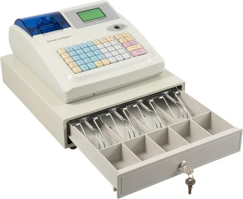 Caja registradora, 48 llaves Caja Registradora para Negocio Cajón de caja registradora con teclas y luz de detección de efectivo Cabezal de #5 White