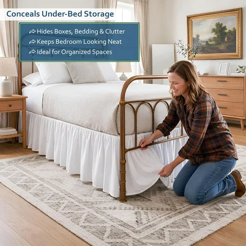 Miniatura 3 de Expertise Falda de cama de ajuste a medida, sin arrugas, con volantes para polvo, 100% microfibra, con esquinas divididas y volantes, falda de cama