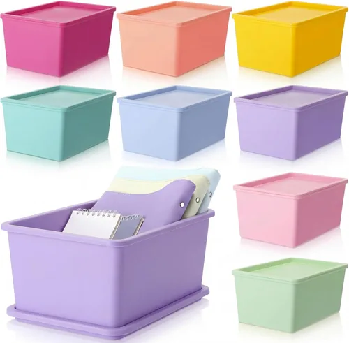 Miniatura 11 de Menkxi 6 contenedores de almacenamiento con tapas, pequeños contenedores de almacenamiento de plástico apilables, cestas de almacenamiento, caja