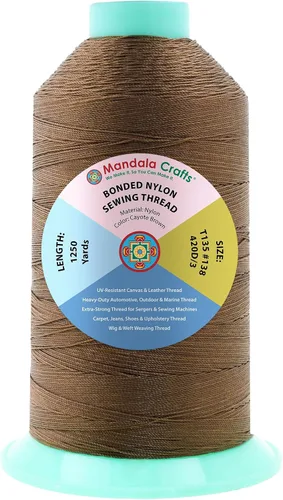 Miniatura 150 de Mandala Crafts - Hilo de nailon para coser cuero, tapicería, mezclilla y para trenzar el pelo; resistente, 1500 yardas, tamaño 69 T70 Marrón