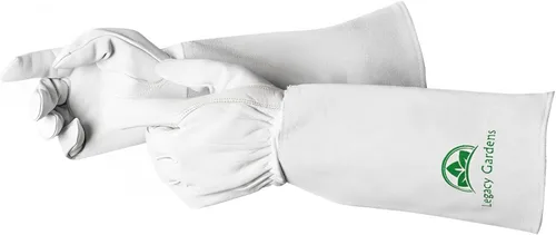 Miniatura 9 de Guantes de jardinería de cuero para mujeres y hombres, guantes largos de jardín, guanteletes de cuero de vaca para poda de rosas resistentes a Marrón