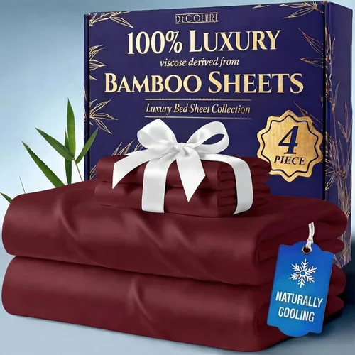 Miniatura 13 de DECOLURE 100% Viscosa derivada de bambú, juego de sábanas tamaño King de 4 piezas, lujosas sábanas naturalmente frescas, juego de cama ultra suave