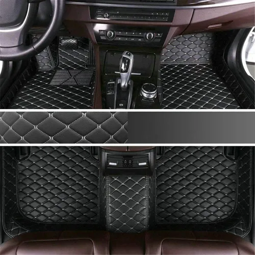 Miniatura 23 de Alfombrillas personalizadas para el 99 % de los sedán, SUV, deportivos, forros de cuero, para todo tipo de clima, tapetes de automóvil (rayas negras)