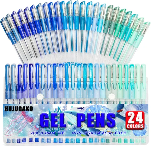 Paquete de 48 bolígrafos de gel azules, 24 bolígrafos de gel de colores con 24 repuestos, 40% más de tinta para escribir suavemente para adultos,