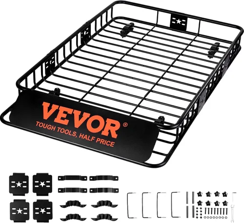 VEVOR Cesta de Carga para Portaequipajes de Techo, 64" x 39" x 6" Transportador de Carga para Techo con Extensión, Acero Resistente de Servicio