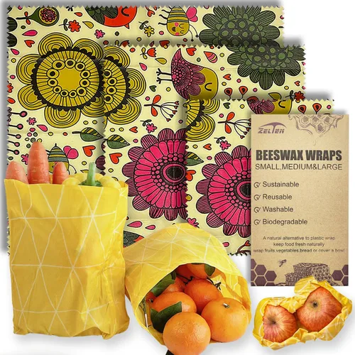 Miniatura 29 de Zelten Envolturas reutilizables de cera de abejas (3 paquetes, 3 tamaños S, M, L) sin plástico y silicona, envoltura ecológica, papel de cera