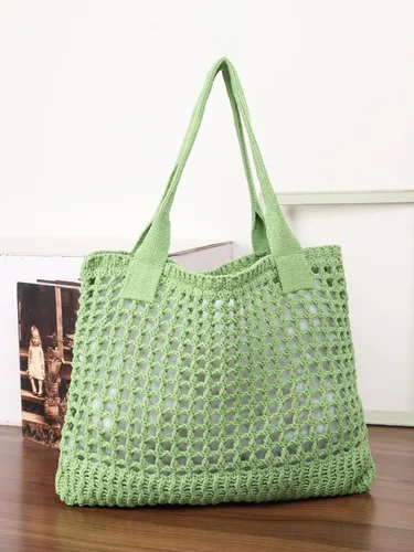 Miniatura 52 de ENBEI Bolsa de playa para mujer, diseño hueco de punto de ganchillo, elegante para la playa, viajes y uso diario