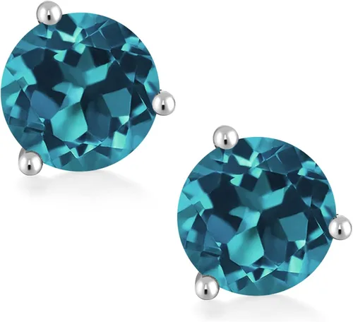 Miniatura 2 de Gem Stone King Aretes de oro blanco de 14 quilates con piedra natal Aretes de tuerca de Martini Redondos de 0.315 in Aretes de oro blanco