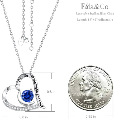 Miniatura 6 de ELDA & CO. Collar con texto en inglés "I Love You to the Moon and Back" de plata de ley 925 con piedras natales de octubre y noviembre, collar