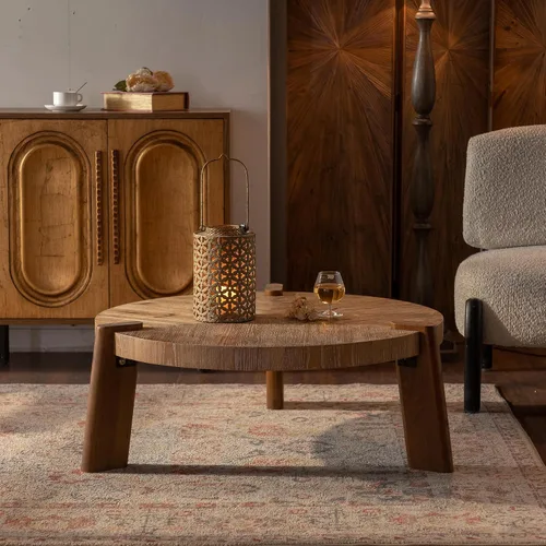 Miniatura 11 de Mesa de centro de madera para sala de estar, mesa de centro de artesanía vintage de granja, mesa de centro curvada de diseño Art Deco, mesas de té
