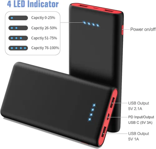 Miniatura 4 de Cargador portátil de 25800 mAh, cargador de teléfono portátil de carga rápida de 5 V/3 A, 3 puertos USB, batería externa, paquete de batería