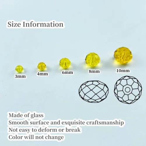 Miniatura 2 de 50 piezas de cuentas de cristal facetadas de 10 mm con orificio para pulseras, collares, aretes, joyería DIY, manualidades (Amarillo Dorado)