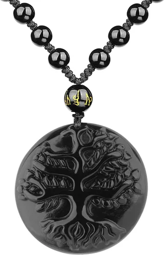 Miniatura 17 de Collar de obsidiana negra con colgante de protección y cadena de cuentas extendida, amuleto de piedra de cristal curativo para hombres y mujeres