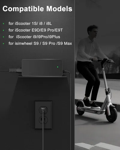 Miniatura 3 de VHBW Cargador eléctrico de scooter de 42 V, 2 A, compatible con iScooter i9, i9, i8, i8L, E9D, E9, Pro, E9T, i9, i9Pro, i9Plus, 1S, también