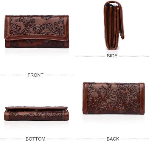 Miniatura 9 de MEITRUE Cartera de cuero para mujer, con bloqueo RFID, triple pliegue, con relieve, soporte para tarjetas, organizador de chequera para teléfono