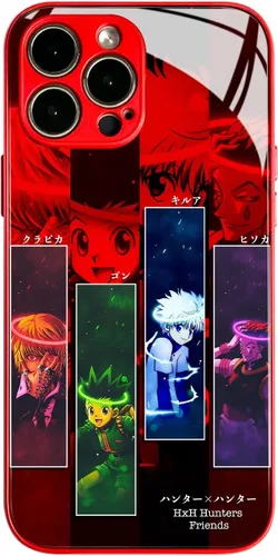 HxH Gon Killua Kurapika - Funda para iPhone 14 Plus, diseño de manga anime, diseño de manga anime, color rojo templado a prueba de golpes