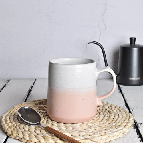 Miniatura 4 de Bosmarlin Taza de café grande de cerámica, taza de té grande para la oficina y el hogar, apta para lavavajillas y microondas, 1 unidad (rosa, 1)