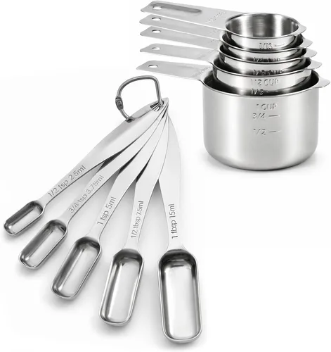 Miniatura 8 de FANGSUN Cucharas medidoras estrechas de acero inoxidable, cucharas medidoras de metal resistente con mango largo y medidas grabadas, juego de 10