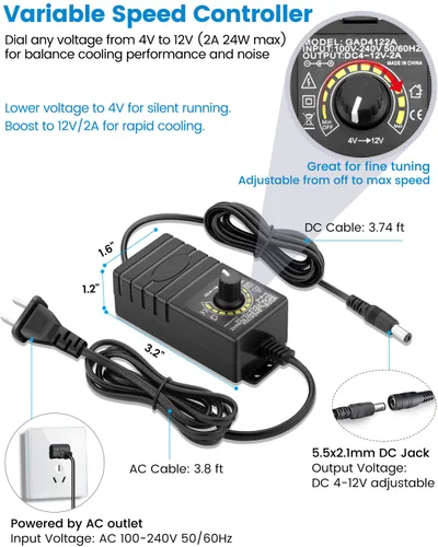 Miniatura 5 de GDSTIME Ventilador de 140 mm x 25 mm para computadora con enchufe AC, 110 V 120 V 220 V 240 V CA, controlador de velocidad variable de 4 V a 12 V