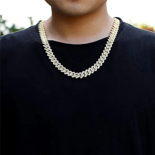 Miniatura 2 de Saintda Cadena de eslabones cubanos para hombres y mujeres, collar cubano de Miami, cadena de diamantes brillantes, joyería de hip hop con caja
