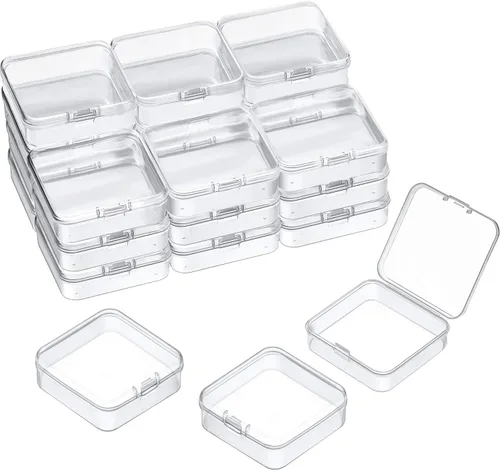 Miniatura 13 de 24 paquetes de recipientes pequeños de plástico transparente para almacenamiento de cuentas con tapa con bisagras para almacenamiento de objetos