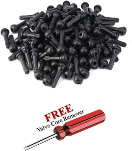 Miniatura 2 de 100 piezas TR414 Vástago de válvula de neumático con tapón de goma negro, Vástagos de válvula sin cámara ajustables para agujeros de llanta de 0.453