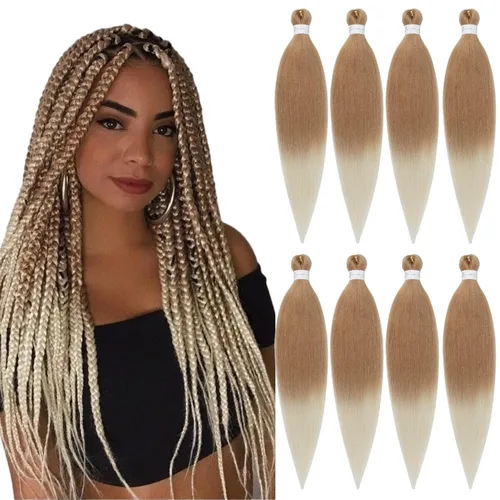 Miniatura 14 de Cabello trenzado preestirado, cabello trenzado degradado de 24 pulgadas, 6 paquetes de ajuste de agua caliente, cabello sintético Yaki profesional