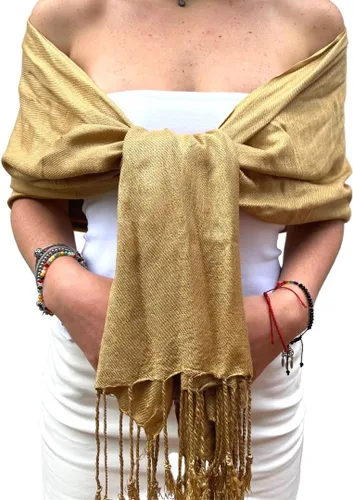 Bufanda de pashmina para mujer, múltiples formas de usar, 100% algodón, grande y suave, color dorado, fabricado en México por artesanos, Dorado