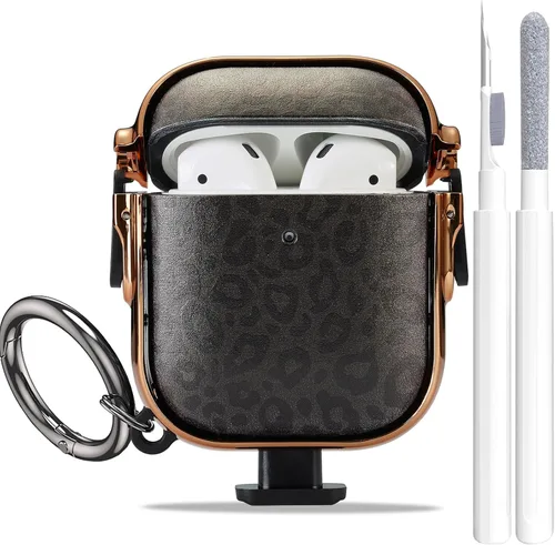 Linda Funda Clara para AirPods 2/1 Generación Leopardo, Diseño de Bloqueo Seguro Estilo Niña, Funda Protectora a Prueba de Golpes Kawaii para Apple