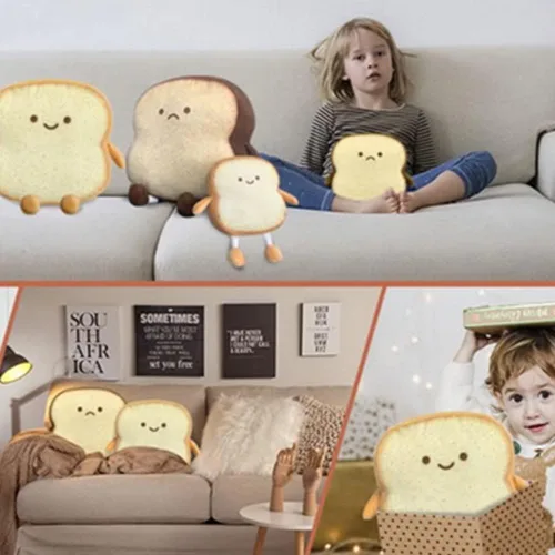 Miniatura 6 de OUKEYI Almohada de pan tostado, divertido juguete de felpa con forma de pan, expresión facial, suave tostada para niños, adultos, regalo