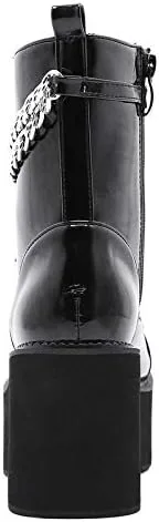 Miniatura 6 de Starella Botines góticos de plataforma para mujer, tacón de bloque, con cordones, botines de motocicleta de combate con cadena
