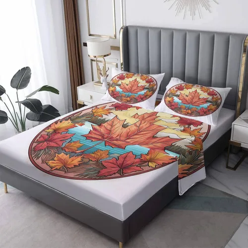 Miniatura 9 de Sábanas de hojas de otoño tamaño individual – Sábanas de cama de hoja de arce de otoño, microfibra suave, bolsillo profundo, sábanas y fundas