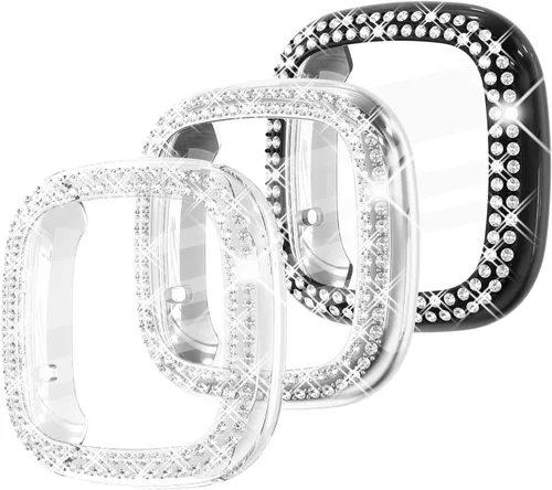Miniatura 15 de Fullife Paquete de 10 Parachoques de TPU para Fitbit Versa 2, Fundas de Cristal con Diamantes Brillantes HD, Funda Protectora Completa, Resistente a