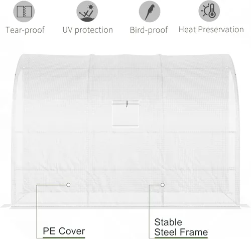 Miniatura 4 de Outsunny Invernadero Adosado de 10' x 5' x 7', Casa Verde Transitable, Vivero de Plantas con 2 Puertas Enrollables y Ventanas, Cubierta de PE y 3
