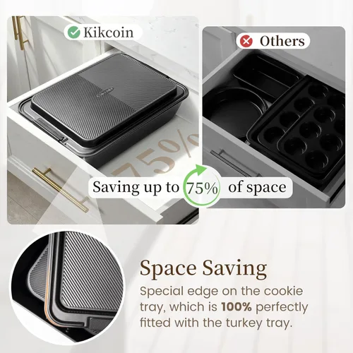 Miniatura 3 de Kikcoin Juego de 25 moldes apilables para hornear, juegos de utensilios para hornear antiadherentes con asas de silicona, hojas de galletas aptas