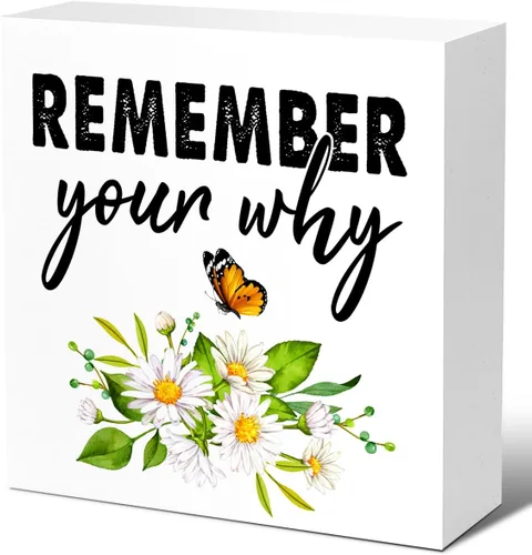 LVQHI Remember Your Why - Bloque de madera, letrero de recordatorio positivo, decoración de escritorio, accesorios decorativos de escritorio de