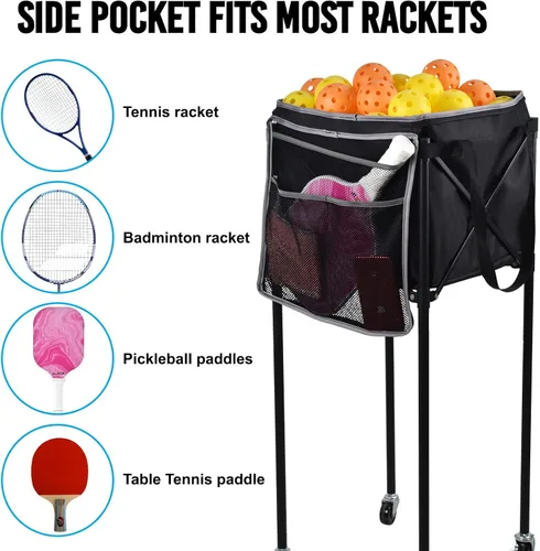 Miniatura 5 de Bolsa para pelotas de tenis, bolsa de almacenamiento de repuesto con bolsillos laterales, bolsa ligera para carrito de enseñanza para pickleball