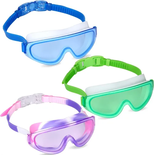 Miniatura 8 de Theuzi Paquete de 3 gafas de natación para niños, gafas de natación con lente de visión amplia de una pieza de 3 a 15 años