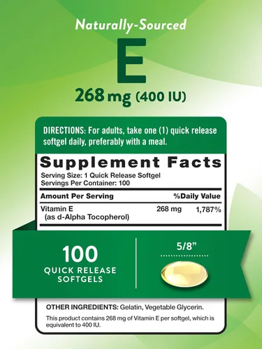 Miniatura 2 de Nature's Truth Cápsulas blandas de vitamina E de 400 UI 268 mg 100 unidades Suplemento sin OMG y sin gluten