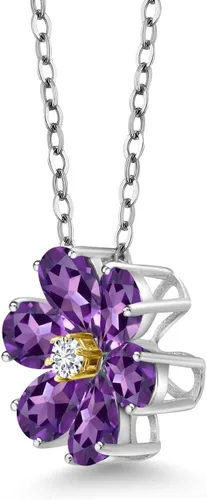 Miniatura 35 de Gem Stone King Collar de plata de ley 925 y oro amarillo de 10 quilates con piedra natal y diamantes cultivados en laboratorio, forma de pera