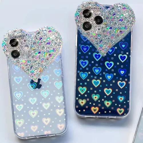 Miniatura 5 de Bonita funda para iPhone 11 con purpurina 3D para mujeres y niñas, bonita funda transparente con diamantes de imitación y diamantes de imitación