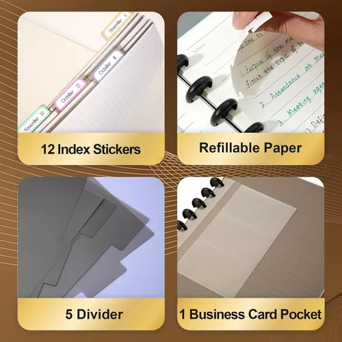 Miniatura 3 de Yoment Paquete de 2 Cuadernos con Encuadernación de Discos Recargables de 5 Materias 8.6" x 12" Diario Espiral Personalizable con Páginas Removibles