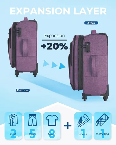 Miniatura 2 de BAGSMART Equipaje de mano Sets 2 piezas, Violeta enigmática, Viajes en familia