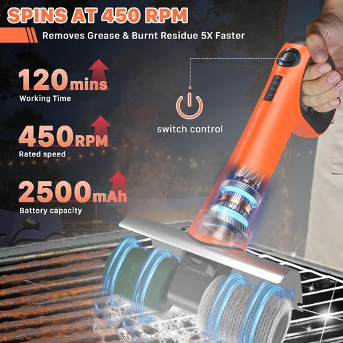Miniatura 3 de Hillyfe Cepillo de parrilla para exteriores, cepillo de parrilla recargable inalámbrico con 3 cabezales de cepillo, cepillos de limpieza eléctricos
