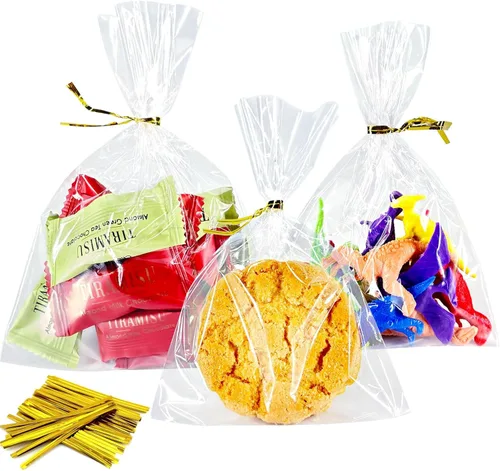 Miniatura 19 de Bolsas de celofán iridiscentes de 5 x 7 pulgadas con lazos giratorios, bolsas de golosinas para galletas, chocolates y palomitas de maíz