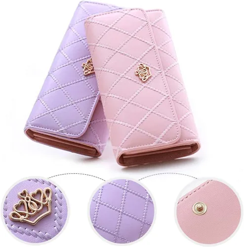 Miniatura 8 de NEWANIMA Billetera para mujer, para múltiples tarjetas, dos pliegues, de cremallera larga, cartera de mano, Estilo3-Rosa), NA