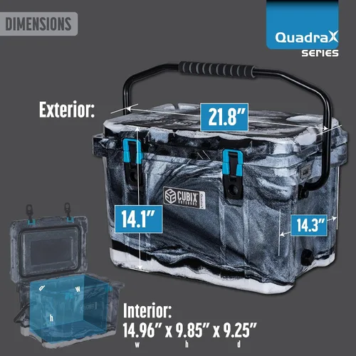 Miniatura 6 de Cubix Outdoors - QuadraX - Enfriador rotomoldeado de 20 cuartos de galón - Retención de hielo de 5 días, hielera dura portátil con portavasos Hunter